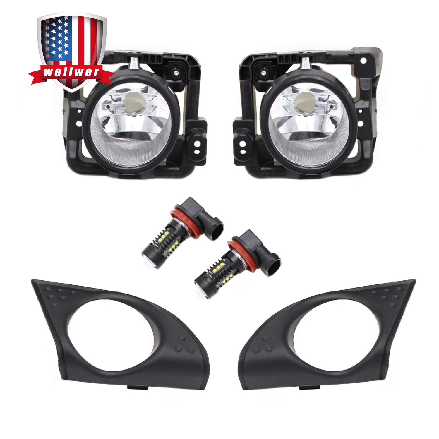 Fog Light Lamp with 2 LED Bulbs & Bezels LH + RH Fits for 20092010